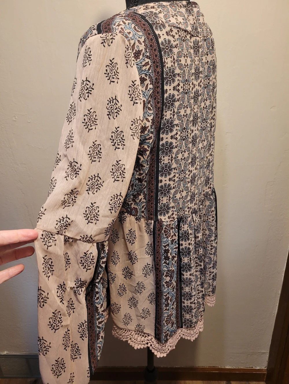 Knox Rose Boho Patchwork Blouse Purple Paisley Medium Semi Sheer - Picture 4 of 7